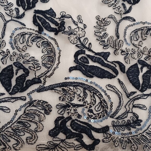 Women's V Cristina White Sheer w/white lining & blue floral embroidery Boho Med - Picture 7 of 9